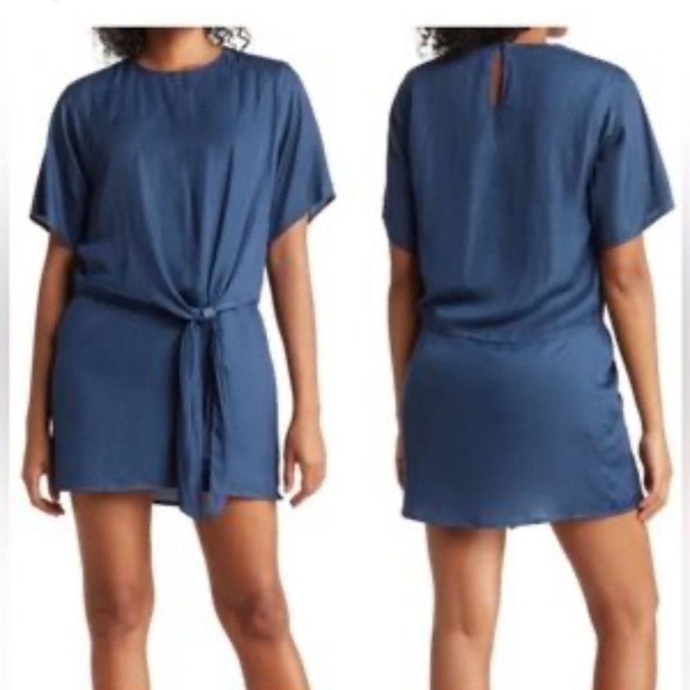 Maisie Free People midi dress in deep blue NWOT. Tie front accent, lined, zipper